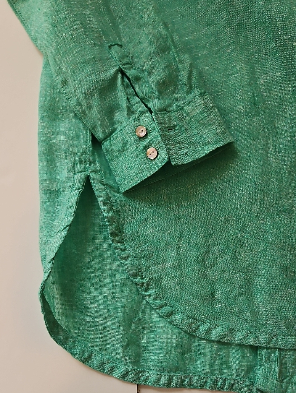 Sigrid Olsen M 100% Linen Green Button Up Roll Tab Option Coastal Euro Summer - Picture 8 of 8